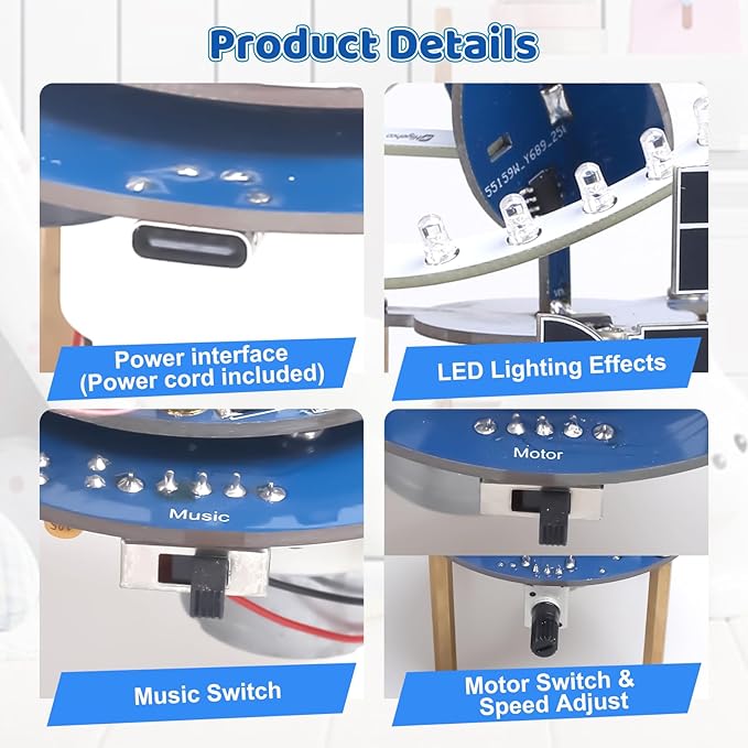 PEMENOL Soldering Project Practice Kit, DIY Wireless Rotating 3D Space Model, USB Powered Rotation, Music & LED Lights, for High School College Student STEM Education Present