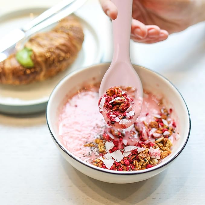 12 Pcs Kids Spoons and Forks Toddler Utensils Plastics Reusable Silverware Baby Cutlery Set Feeding Dinnerware Utensils BPA Free Microwave Dishwasher and Freezer Safe- Pink