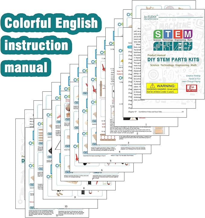 EUDAX 465PCS DC Motor Kit STEM Mini Electric Motor Kit for DIY Science Projects, LED Light Vanes Propeller, AA Battery Holder, Plastic Gears, Electrical Engineering Kit for Education Projects