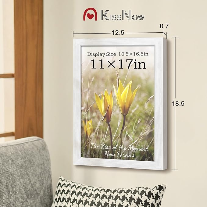 11x17 Picture Frame 2 Pack, Textured White Solid Wood, Wall Gallery Poster Frame