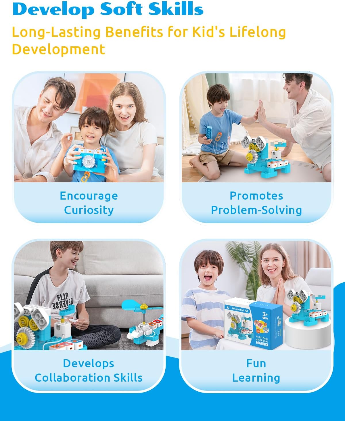 WhalesBot A1 Coding Toy for Kids, Building Block Robot, Fun STEM Toy with Magnetic Controller and Sensor Blocks, Screen-Free Coding with 3 Guide Books for Kids 3-6