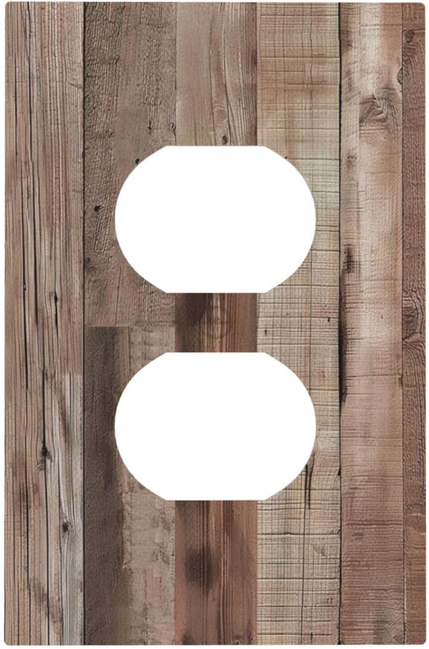 Decorative Outlet Covers Retro Wood Plank Vintaga Wooden Board 1 Gang Duplex Light Switch Cover Plate Wall Plates for Electrical Outlets Switchplate Faceplate for Bedroom Home Decor