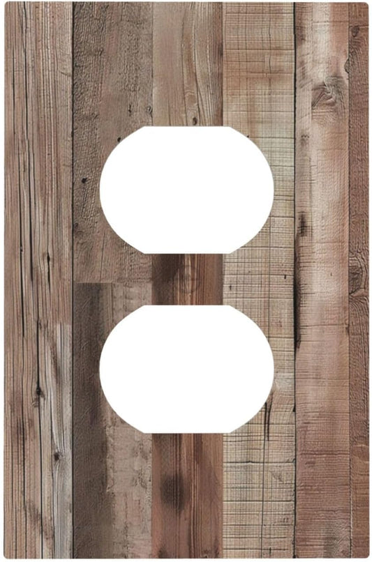 Decorative Outlet Covers Retro Wood Plank Vintaga Wooden Board 1 Gang Duplex Light Switch Cover Plate Wall Plates for Electrical Outlets Switchplate Faceplate for Bedroom Home Decor