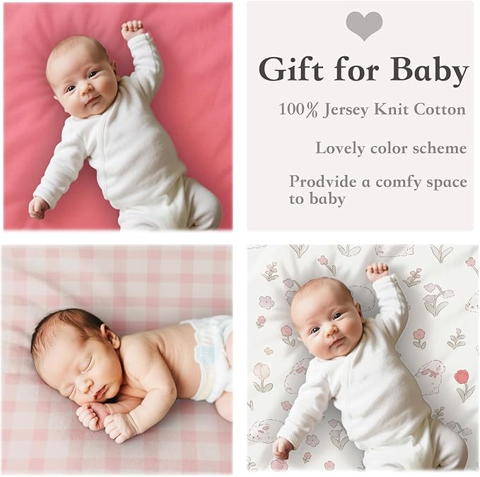 100% Jersey Cotton Bassinet Sheets 21" x 35" Fits Ezebaby, Evolur Stellar, Amke and Mereryi Baby Bassinet, Super Soft and Breathable Bassinet Fitted Sheets, 3 Pack, Pink