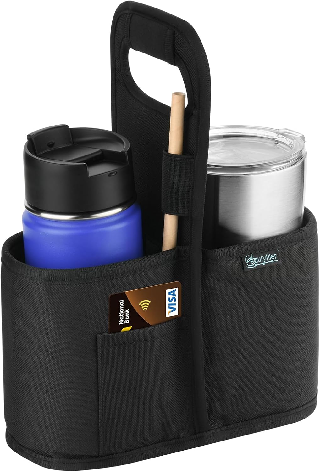 Beautyflier Drink Carrier with Handle for Delivery Reusable Insulated Coffee Cup Carrier Portable 2 Cup Holder with Handle Organizer Tote Bag for Hot & Cold Drinks