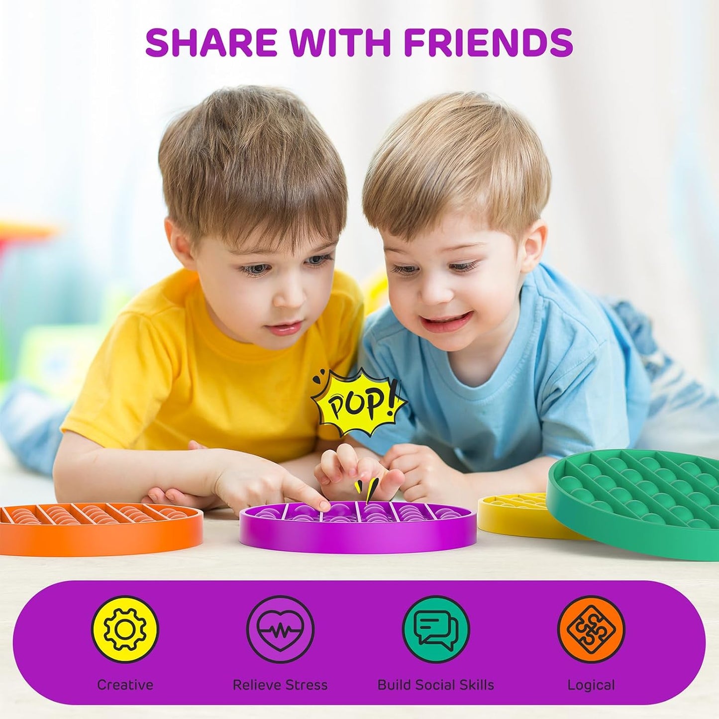 12 Pack Fidget Toys,Push Pop Fidget Sensory Toys Set,Stress Relief Gifts for Kids & Adults,Pop Bulk & Party Favors Toddler Toys for Easter Gifts,Party Supplies,Classroom Prizes