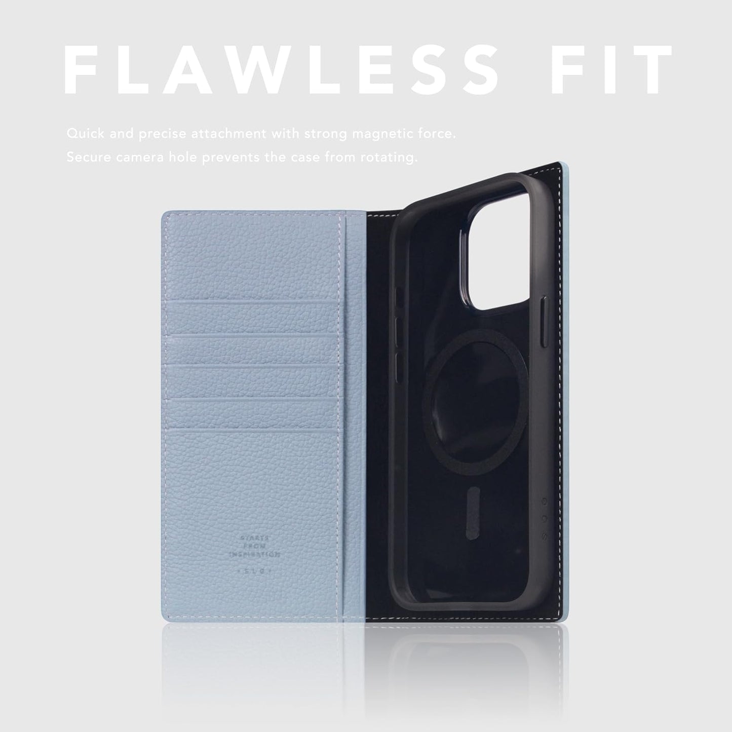 D8 Full Grain Leather Wallet Case for iPhone 15 Pro Max - [2-in-1] Handcrafted Detachable Diary Style with Magnetic MagSafe Back Cover, Gift Box Included (Powder Blue)