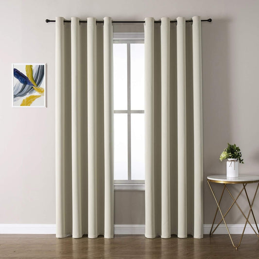 ChrisDowa Room Darkening Curtains 108 Inches Long 2 Panels Set for Living Room, Grommet Thermal Insulated Blackout Curtains for Bedroom (Beige, 52 x 108 Inch)