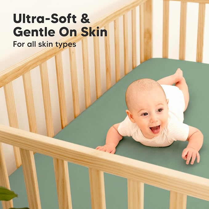 2-Pack Waterproof Baby Crib Sheets for Boys, Girls - 52x28 Viscose Derived from Bamboo Toddler Bed Sheet Neutral, Fitted Crib Mattress Protector Cover for Baby Bedding, Soft & Gentle (Hedges)