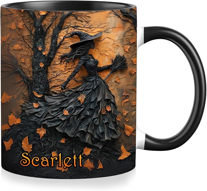 Personalized Witch Coffee Mug with Names, Custom Witch Accent Mug Halloween Mugs Personalized Spooky Halloween Gifts For Women Friends Sister Girls Family Her Spooky Season Gift