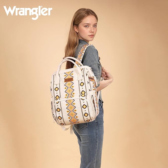 Montana West Wrangler Callie Diaper Bag Backpack with Pacifier Case, Crossbody Bottle Bag and Stroller Straps Western Pattern Multifunction Baby Travel Bag Set WG2215-9110TN