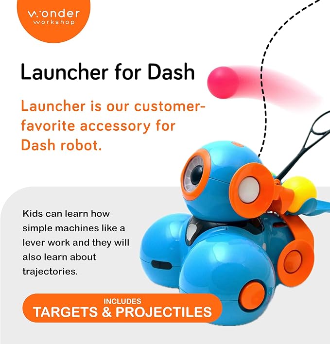 Wonder Workshop Dash Robot Wonder Pack – Coding Educational Bundle for Kids 6+ – Free STEM Apps with Instructional Videos - Launcher Toy, Sketch Kit Drawing, Gripper Building