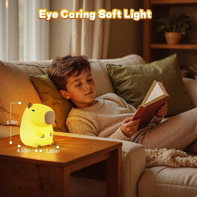 Capybara Night Light for Kids, Cute Capybara Lamp Silicone Baby Nursery Night Lamp, Dimmable Squishy Touch Bedside Lamps, Adorable Rechargeable Animal Lamps Gifts Kawaii Room Decor for Kids Girls Boys