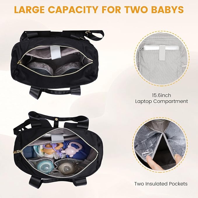 LOVEVOOK Diaper Bag Backpack,Diaper Bag Tote with Insulated Pockets,Baby Bag for Girl Boy with Changing Pad,Large Baby Diaper Bag with Pacifier Case,Anti-Theft Travel Backpack for Women,Black