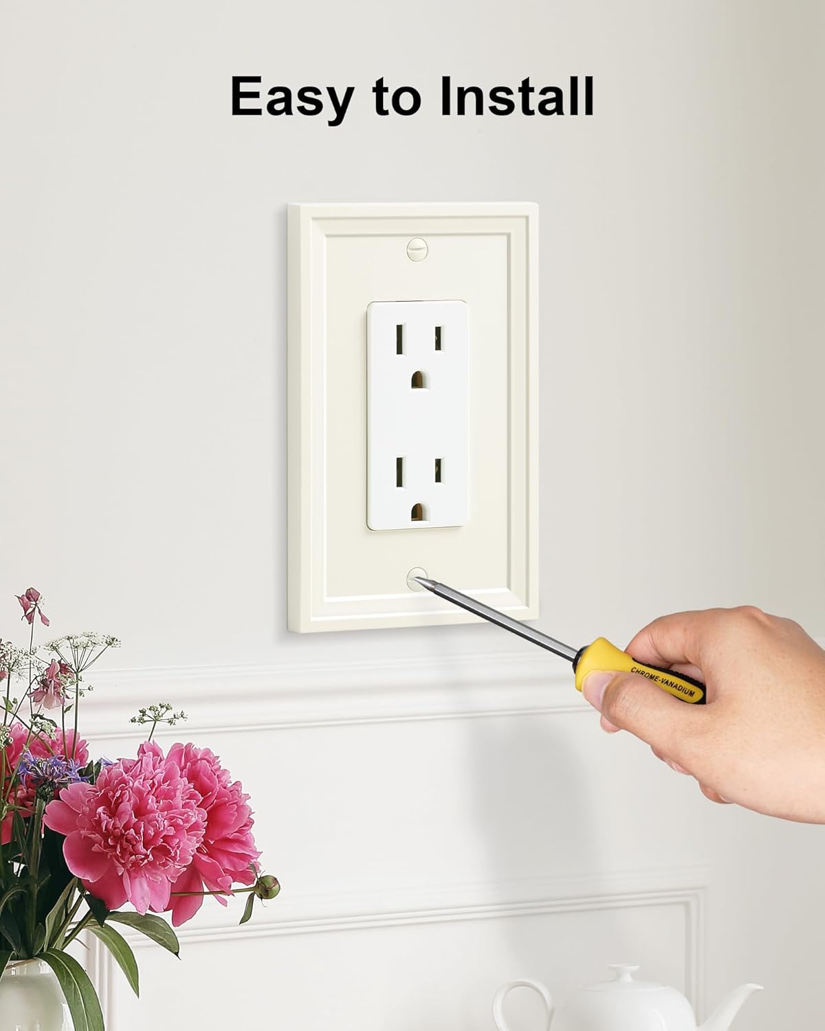 4-Pack Decorator Outlet Cover Plate, Light Almond Modern Decorative Switch Plates and Outlet Covers, Natural Bamboo Fiber Wall Plates for Electrical Outlets