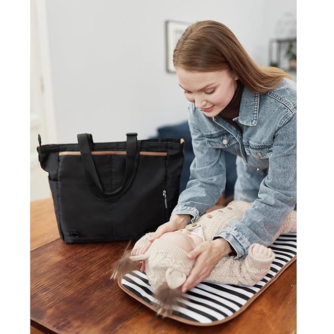 Diaper Bag Tote,Baby Diaper Bags,Convertible Diaper Bag Backpack,Crossbody Tote Bag for Women,Stylish Shoulder Bag with Changing Pad,Baby Registry, Work Tote,Travel Gym Bag,Black