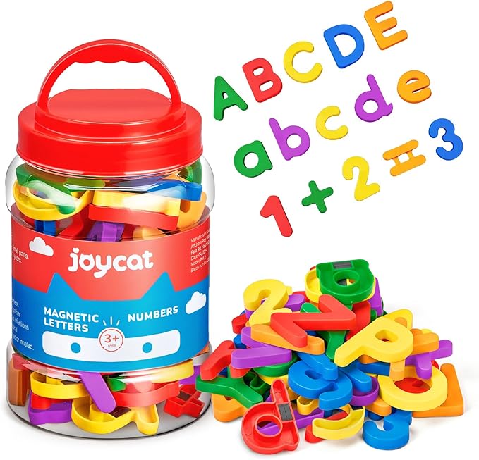 JoyCat 104 Pieces Magnetic Letters Numbers Alphabet Fridge Magnets ABC 123 Preschool Educational Learning Plastic Colorful Toy Set Uppercase Lowercase Math Symbols for Toddlers Kids