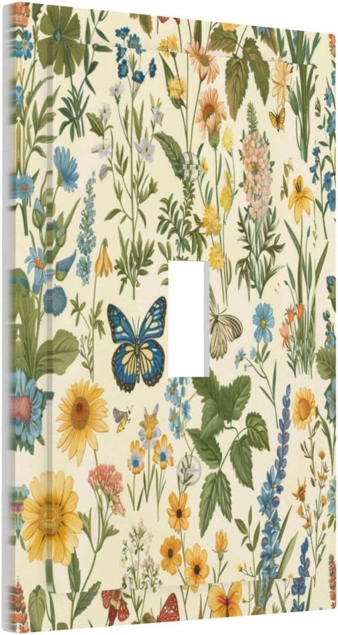 Decorative Switch Covers Plate Rustic Plant Garden Leaf Flower Butterfly 1 Gang Wall Plate Unique Single Toggle Wall Cover Plate Jumbo Electrical Light Switch Plate Faceplate for Home Decor