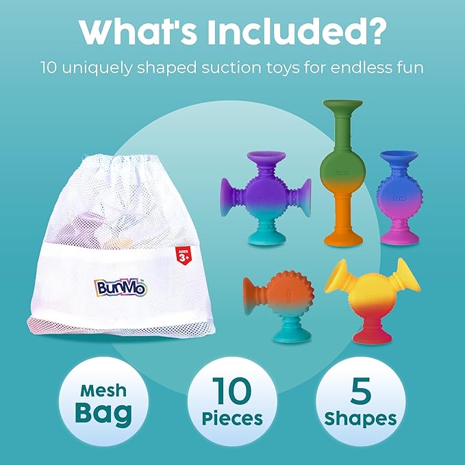 BUNMO Bath Toys Suction - Connect, Build, Create - Bath Toys - Hours of Fun & Creativity - Fine Motor Skills - Stimulating Sensory Toys - Non-Mouthable Toy 3+ - Color Changing 10 Pack