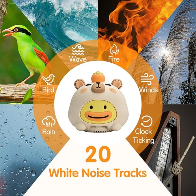 Baby Sound Machine, 20 Soothing Sounds White Nosie for Sleeping, Rechargeable Night Light with Speaker, 3 Brightness Levels Remote and Tap Control, Nursey Lamp for Baby, Kids Bed Room (Capybala)