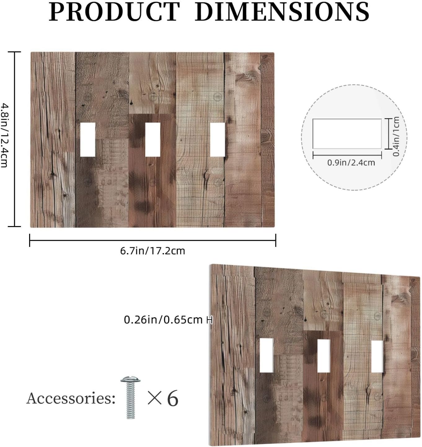 Decorative Switch Covers Plate Retro Wood Plank Vintaga Wooden Board Cabin 3 Gang Artistic Wall Plate Unique Triple Toggle Light Switch Plate Jumbo Faceplate for Bedroom Home Decor