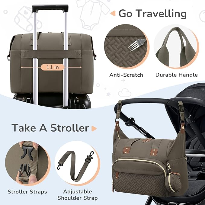 Diaper Bag Tote, Baby Bag Travel Diaper Tote Bag with Pacifier Case, Cute Maternity Hospital Baby Stylish Diaper Tote for Mom Dad Medium Size, Khaki