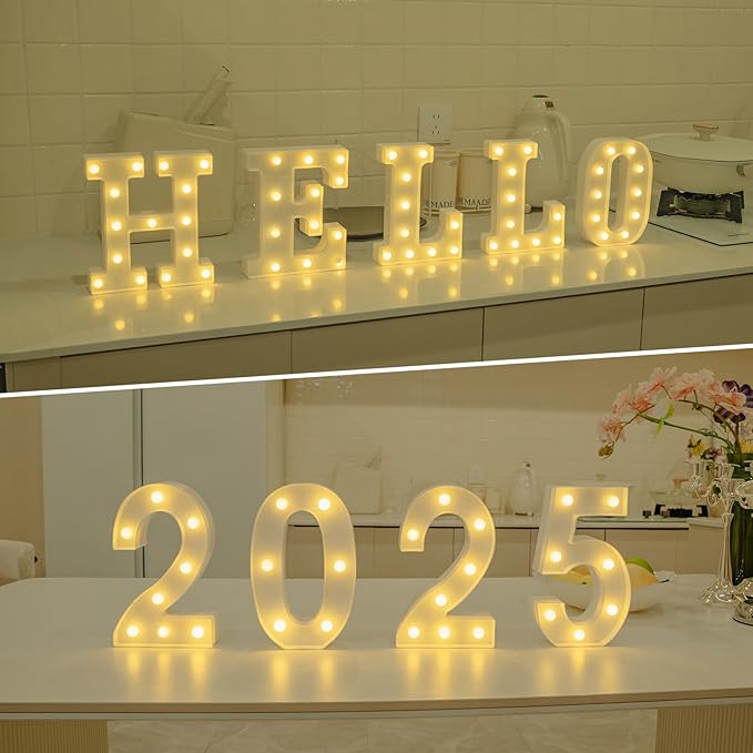 Foaky Rechargeable LED Letter Lights Sign Marquee Light Up Letters Sign for Night Light Wedding/Birthday Party Christmas Lamp Home Bar Decoration (V)