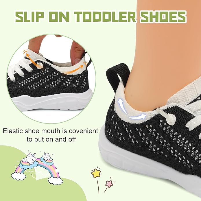 JIASUQI Toddler Shoes for Boys Girls Slip on Sneakers Wide Toe Walking Shoes Toddler Sock Shoes