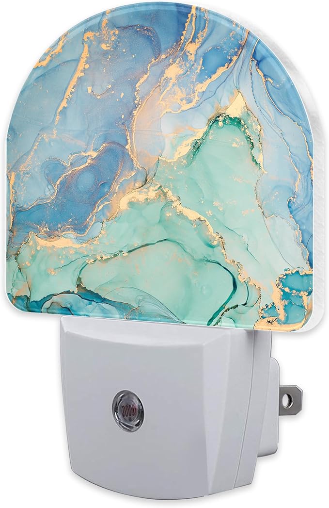 Teal Blue Marble Night Light Plug into Wall, Gold Luxury Marble Dusk to Dawn Night Light,0.5w Energy Saving Sleep Friendly Nightlights for Kids Boys Girls Home Decor