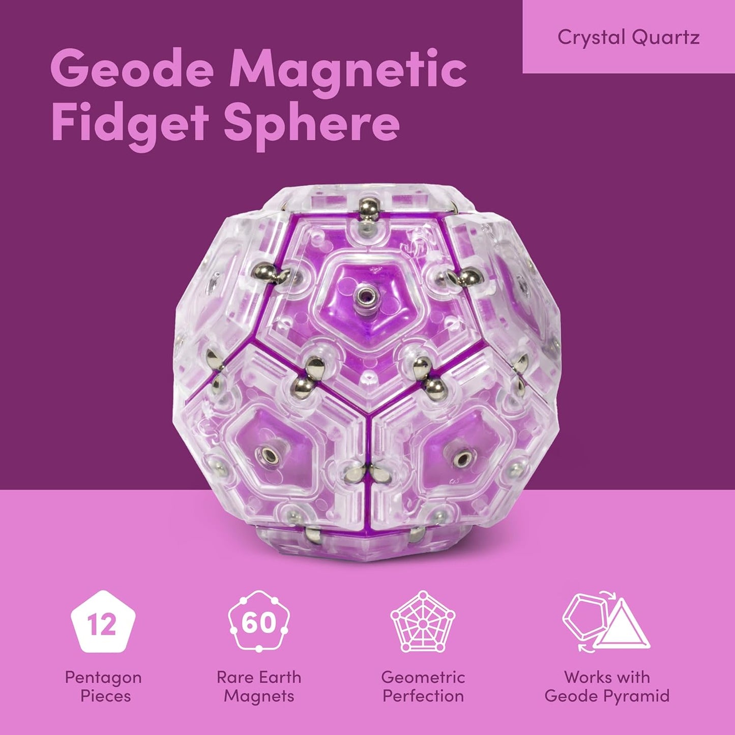 Speks Geode Sphere Magnetic Fidget Toy for Adults | Quiet Adult Sensory Toy for Stress Relief & Anxiety, Office Desk Toy & Top Gadget Gift Idea | Quartz, 12-Piece Set
