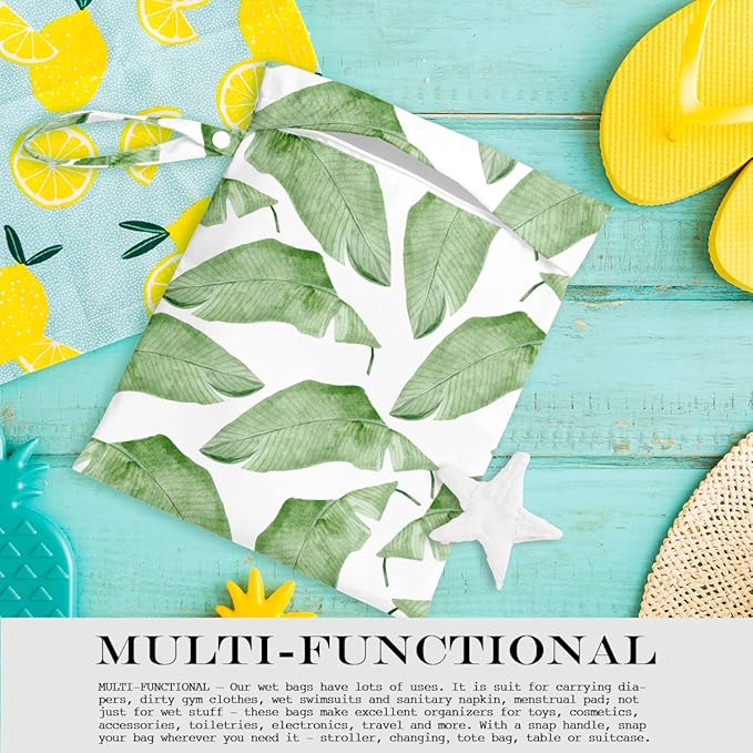 Wet Bag, Wet Dry Bag, Wet Bag for Swimsuit, Travel, Beach, Pool, Diapers, Dirty Yoga Gym Clothes, Makeup Bag, Waterproof Tropical Palm Leaves Decor Jungle Palm Leaf Favors