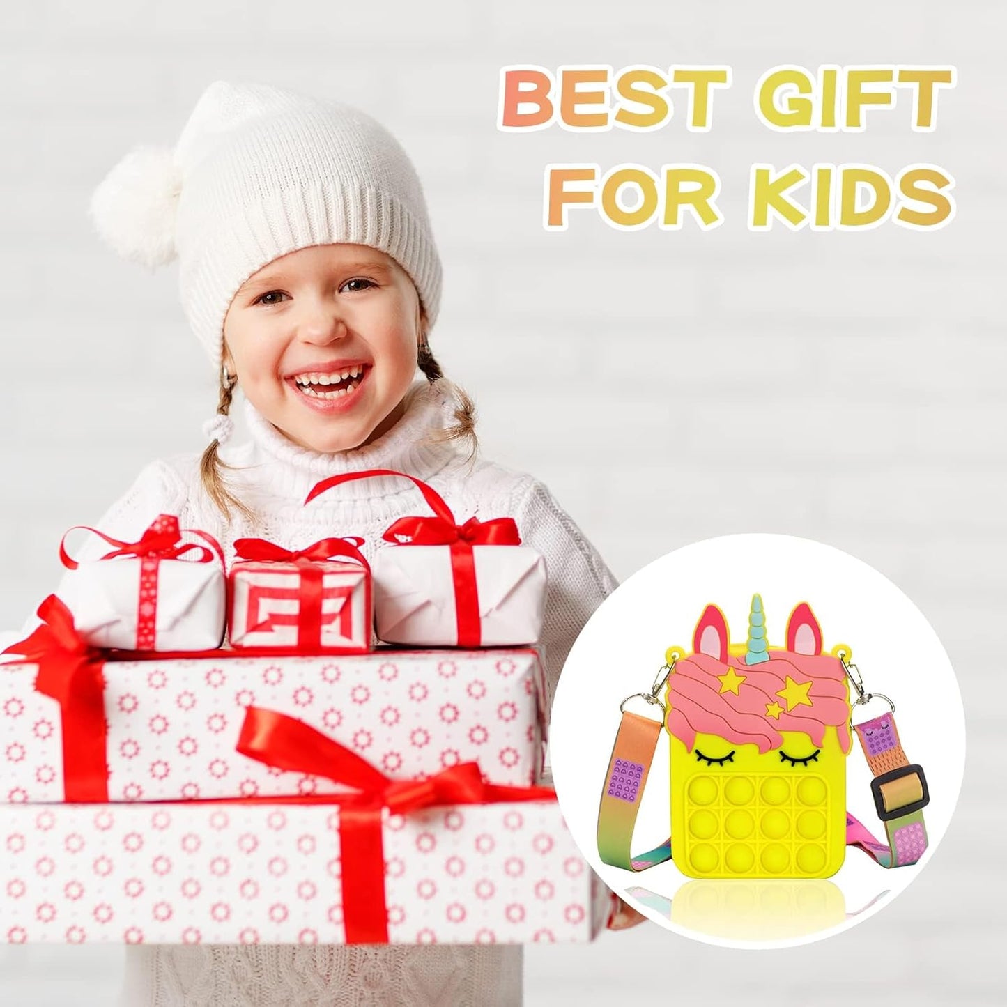 civan Mini Yellow Pop Purse for Girls Boys Crossbody, 2 in 1 Pop Bag Fidget Purse Toy Push Bubble Handbags, Silicone Sensory Toys Messenger Bag for Kids Birthday Gift Cartoon Bag Toy for Students Kids