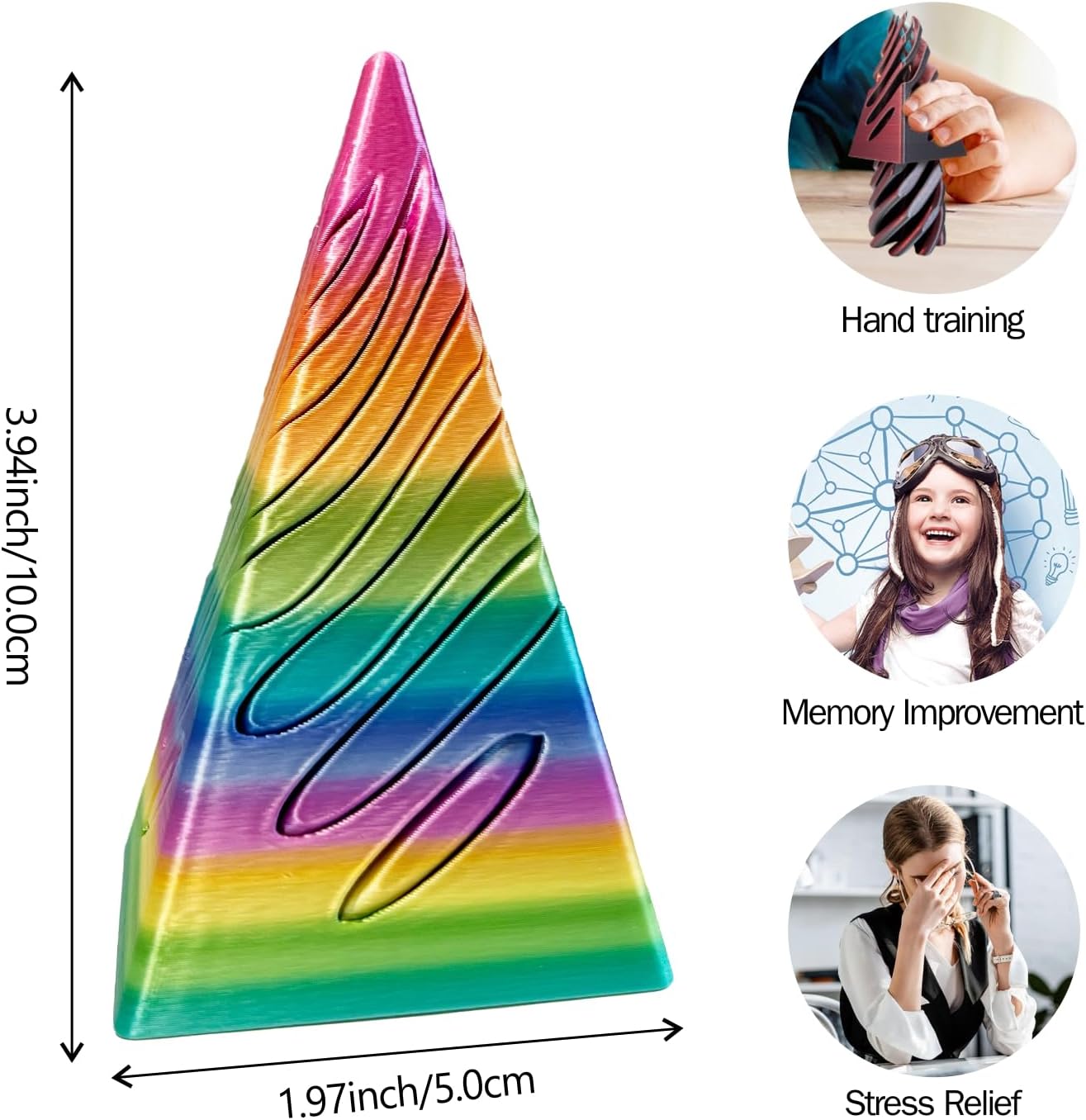 Impossible Pyramid Passthrough Sculpture-3D Printed Spiral Cone Fidget Toy, Pass Through Pyramid Fidget Toy, Vortex Thread Illusion Desk Toy for Adult, 4inch Helix Screw Fidget Toy for Stress Relief