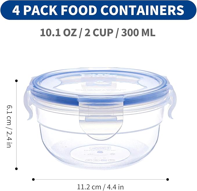 KIGI [ 4 PACK ] 10oz Small Plastic Bowls with Lid Leakproof Food Storage Container Set Meal Prep Containers