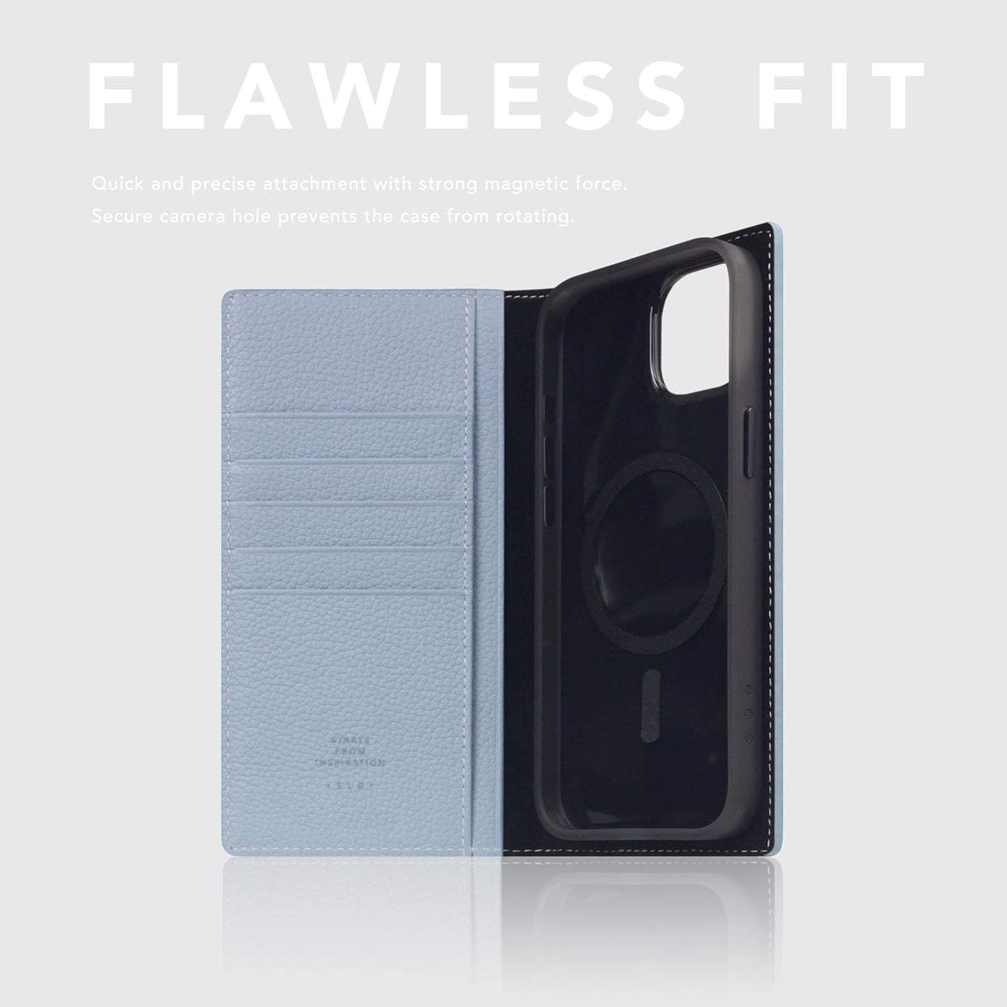 D8 Full Grain Leather Wallet Case for iPhone 15 Plus - [2-in-1] Handcrafted Detachable Diary Style with Magnetic MagSafe Back Cover, Gift Box Included (Powder Blue)