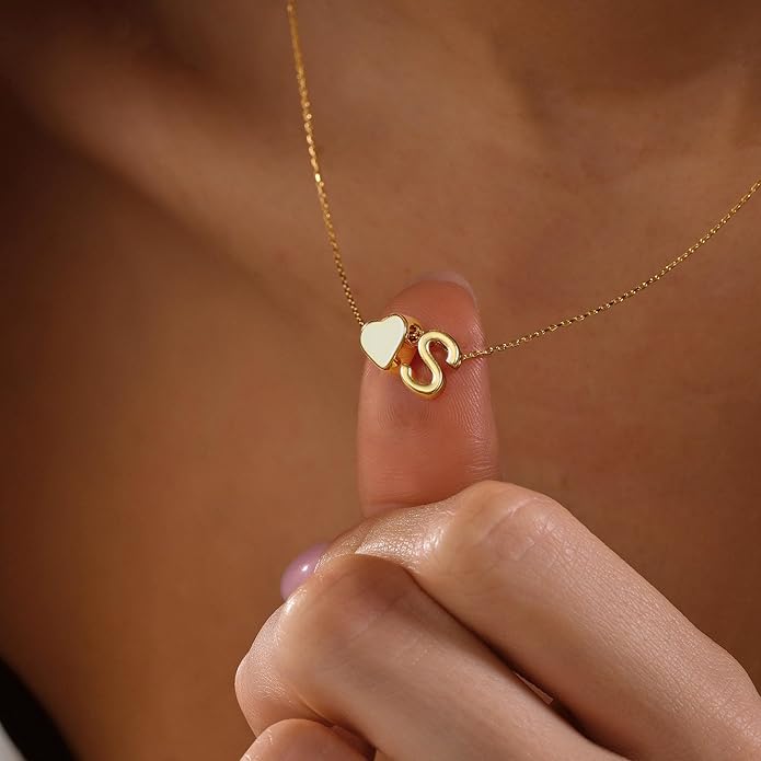 Turandoss Heart Initial Necklace for Women Teen Girls - 18K Gold Plated Letter A-Z Pendant Necklace Dainty Heart Necklaces Tiny Initial Necklaces Birthday Gifts for Women Jewelry