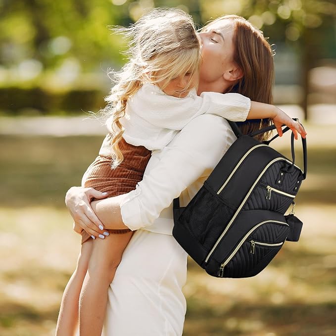 Diaper Bag Backpack,Baby Essentials Diapers Bag with Pacifier Case,Multipurpose Stylish Large Capacity Travel Backpack for Baby Girl/Boy(L-Black)