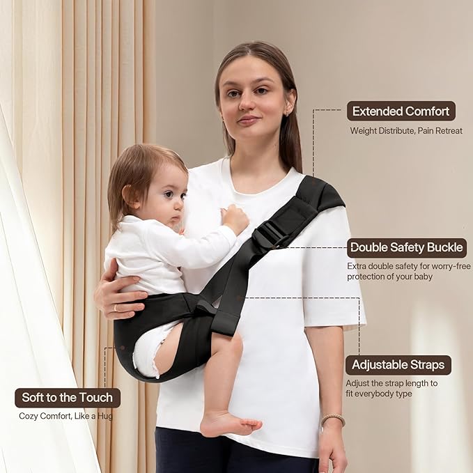 Toddler Carrier for 25-60 lbs,Comfortable&Lightweight Baby Sling Carrier,Adjustable with Left/Right Shoulder Straps,One Size Fits All,Ideal for Shopping and Travel-Black