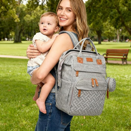 Baby Diaper Bag Backpack with Changing Station, Waterproof Large Capacity Baby Bag with USB Charging Port, Lightweight Travel Backpack Diaper Bag with Portable Crib - Grey