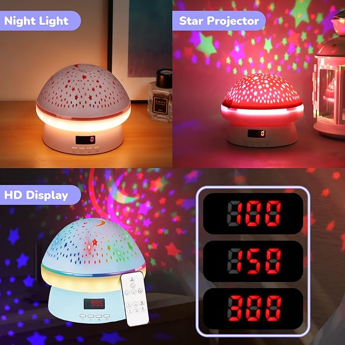 Remote Control and Timer Design Starry Sky Rotating Star Projector Night Light,16 Colorful Projector Light Dimmable LED Bedside Lamp,Kids Room Decor (Blue)
