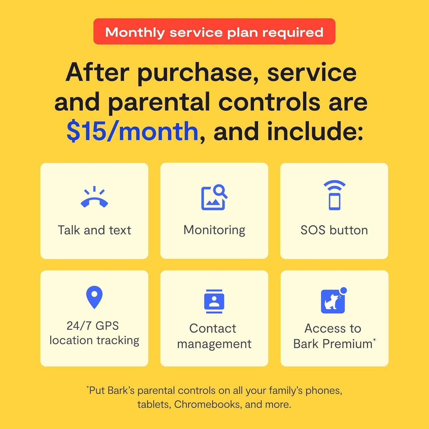 Bark Watch - Safest Smart Watch for Kids - Talk and Text - GPS Tracking - Text, Video, and Phone Monitoring - Manage All Contacts - SOS Button - CV16