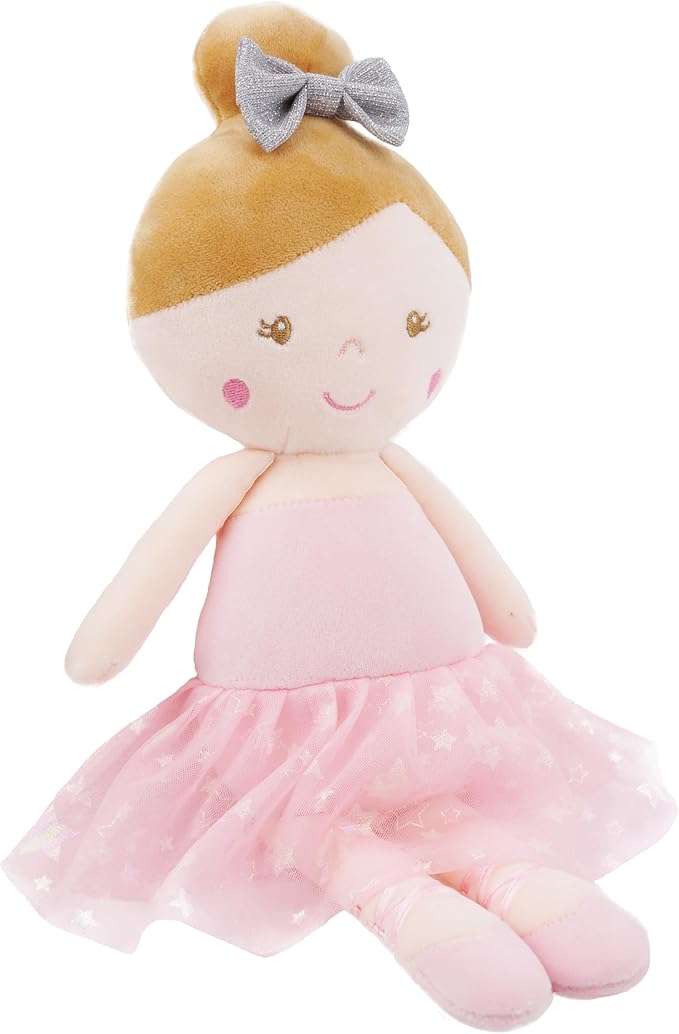 June Garden 16" My First Ballerina Ruby - Soft Plush Baby Doll with Rattle - Pink Outfit