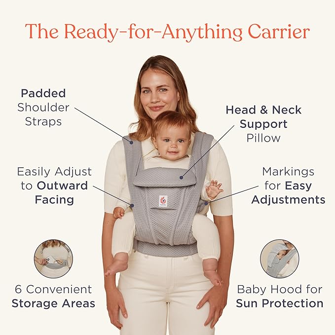 Ergobaby Omni Deluxe Baby Carrier Newborn to Toddler - Breathable Baby Carriers for Summer - All-Position Carrier with Enhanced Lumbar Support & Airflow (7-45 Pounds), Mesh, Graphite Grey