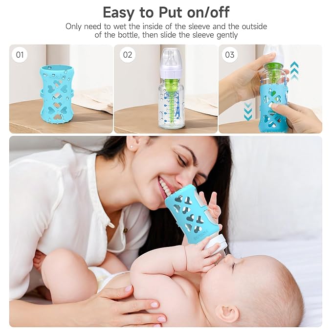 MORLIKE 4 Pack Silicone Sleeves Fit for 4 oz/120 mL Dr. Brown's Natural Narrow Glass Baby Bottle, 100% Silicone Covers Protect Glass Bottle, Easy to Grip Baby Bottle Holders for SB41001-P4, SB42003-P2