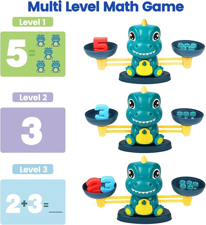 Dinosaur Math Balance Toys, Montessori Toys for 3 Years Old Kids, Toddler Educational Toys for 4 5 6 7 Year Old Boys and Girls - Birthday Gifts for Kids Ages 3-5 5-7