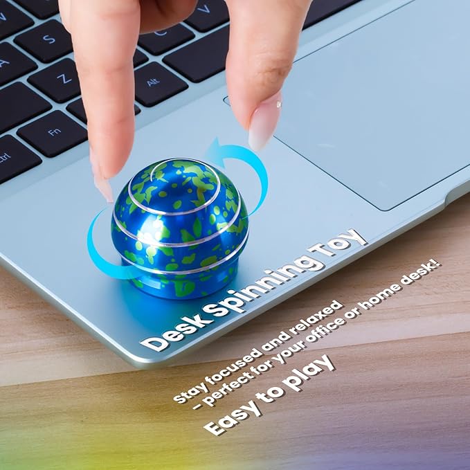 MAGICYOYO Kinetic Desk Toy Ball - Metal Fidget Spinner for Anxiety & ADHD Relief, Optical Illusion Spinning Toys for Adults, Kids, Parents - Ideal Gift for Office & Home (1.54'' , Blue Green)