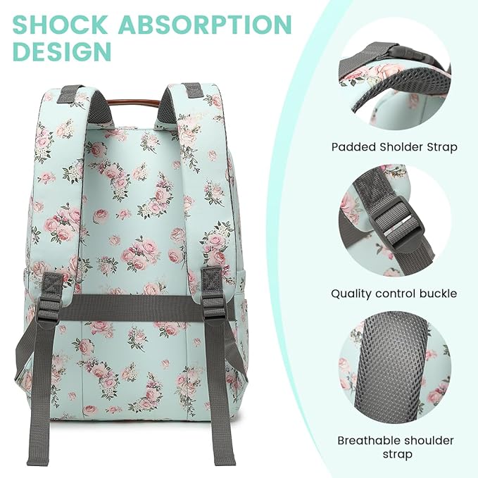 Diaper Bag Backpack, Large Baby Nappy Bags with Portable Changing Pad for Boys and GirlsMultifunction Travel Baby Bag for Moms Dads, Shower Gifts Waterproof and Stylish，Flower Green