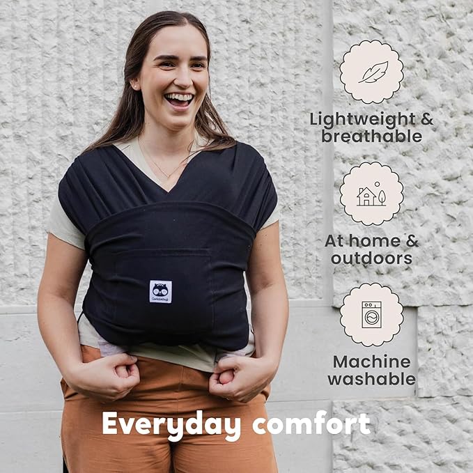CuddleCarry™ Pre-Wrapped Baby Ring Sling by CuddleBug - Adjustable, Lightweight Baby Carrier Wrap - Ergonomic Front Carry for Newborn to Toddler (0-36m, 8-35 lbs) - Black