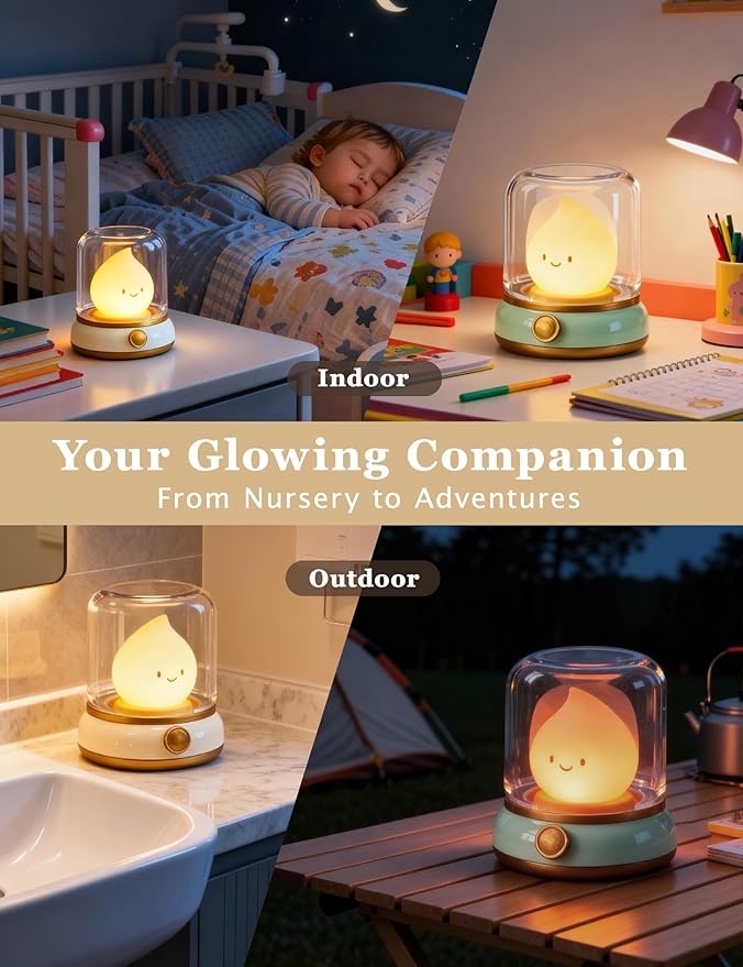 Smiley Night Light for Baby Nursery, Eye Caring Mood Lighting, Rechargeable Silicone Flame Nightlight, Cute Care Lamp Birthday Gifts for Mom, Kids, Toddler
