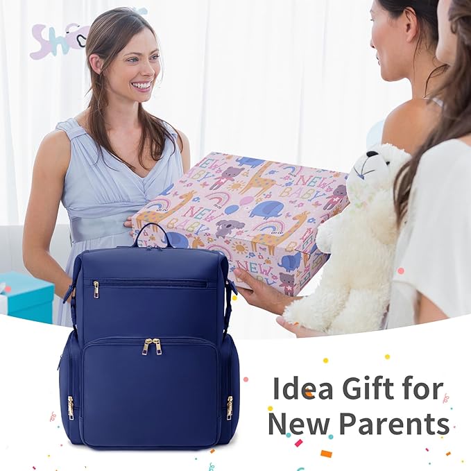 CEI-CEI Neoprene Diaper Bag Backpack with Insulated Pockets, Large Newborn Baby Maternity Bags Travel Tote with Changing Pad (Dark Blue)